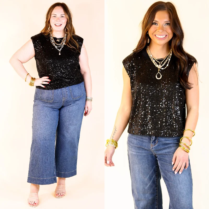 Affordable Blouses & Shirts for every season-Sequin Sleek Black Sleeveless Top