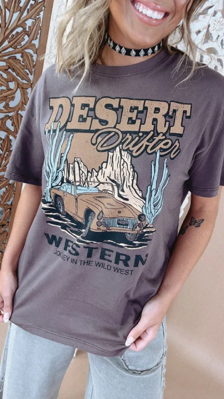 Fraternity T Shirts-Desert Drifter Oversized Graphic Tee, Brown