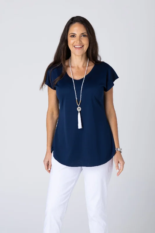 Blouses & Shirts for formal occasions-Navy Activewear Short Sleeve Top