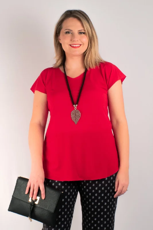 Classic Blouses & Shirts for everyday wear-Sassy Red Short Sleeve Jersey Top