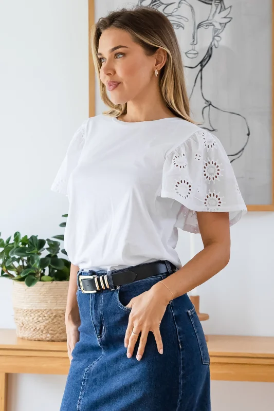 Coffee T Shirts-Avalon Broderie Tee White