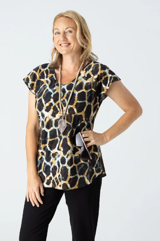 Elegant satin Blouses & Shirts with ruched designs-Rockpool Print Short Sleeve Jersey Top