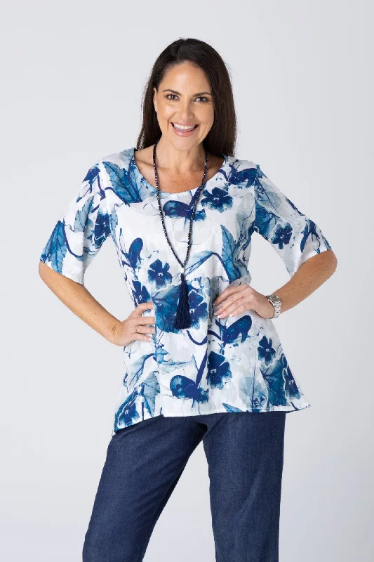 Trendy velvet Blouses & Shirts for winter-Tonga Print Short Sleeve Non-Crush Jacquard Cotton Swing Shirt