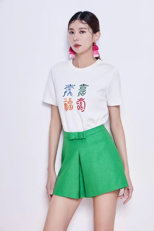 Brightly colored Blouses & Shirts for summer-Lucky Embroidery Tee