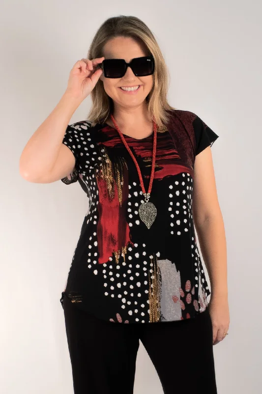 Blouses & Shirts with button-up sleeves-Art Print Short Sleeve Jersey Top