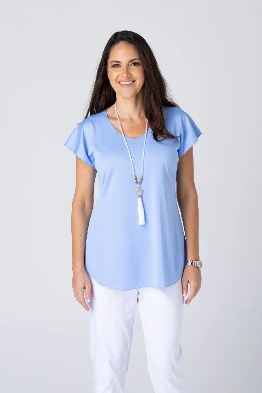 Casual Blouses & Shirts for comfortable wear-Pale Blue Activewear Short Sleeve Top