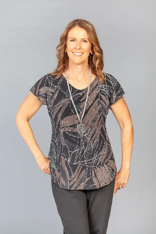 Blouses & Shirts for sophisticated evening wear-Bark Print Short Sleeve Jersey Top