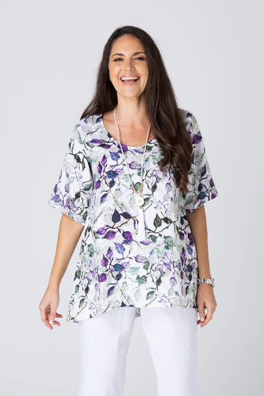 Trendy printed Blouses & Shirts for weekend-Ivy Short Sleeve Linen Swing Shirt