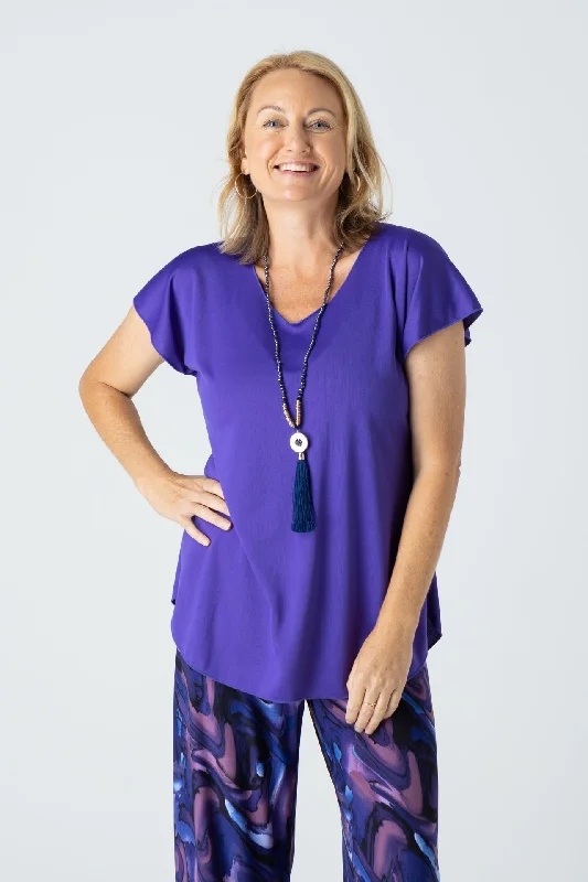 Blouses & Shirts for office wear-Purple Activewear Short Sleeve Top