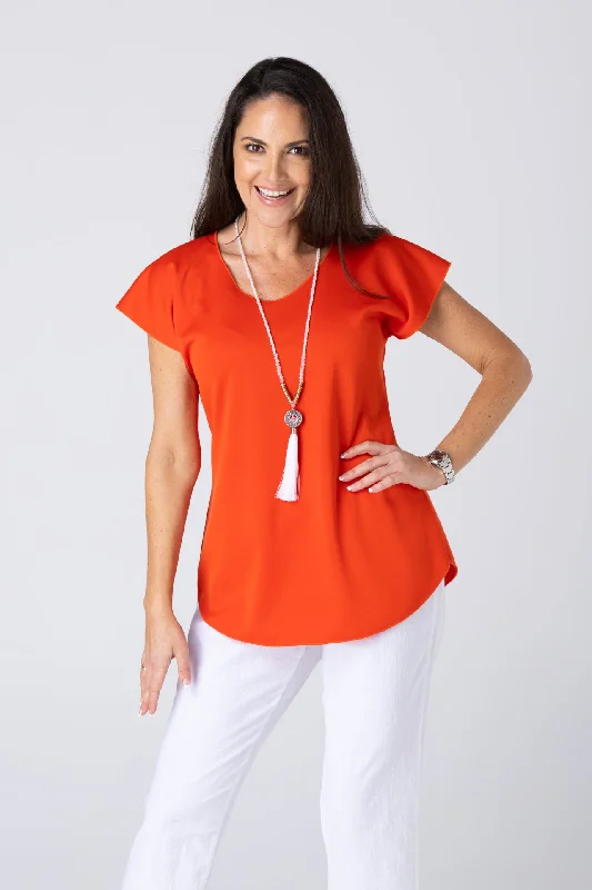 Elegant satin Blouses & Shirts with long sleeves-Burnt Orange Activewear Short Sleeve Top