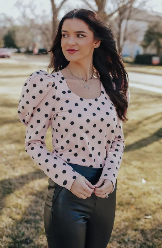 Blouses & Shirts for dressy casual looks-Pink Polka Dot Blouse