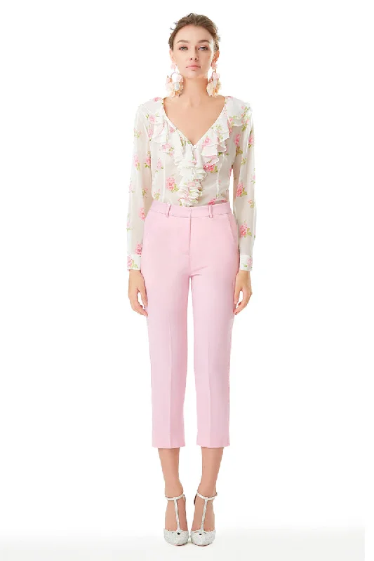 Formal Blouses & Shirts with structured collars-Rose Print Chiffon Ruffles Blouse