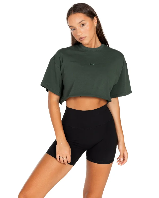 Discount T Shirts-Women's Classic Cropped Tee - Dark Green