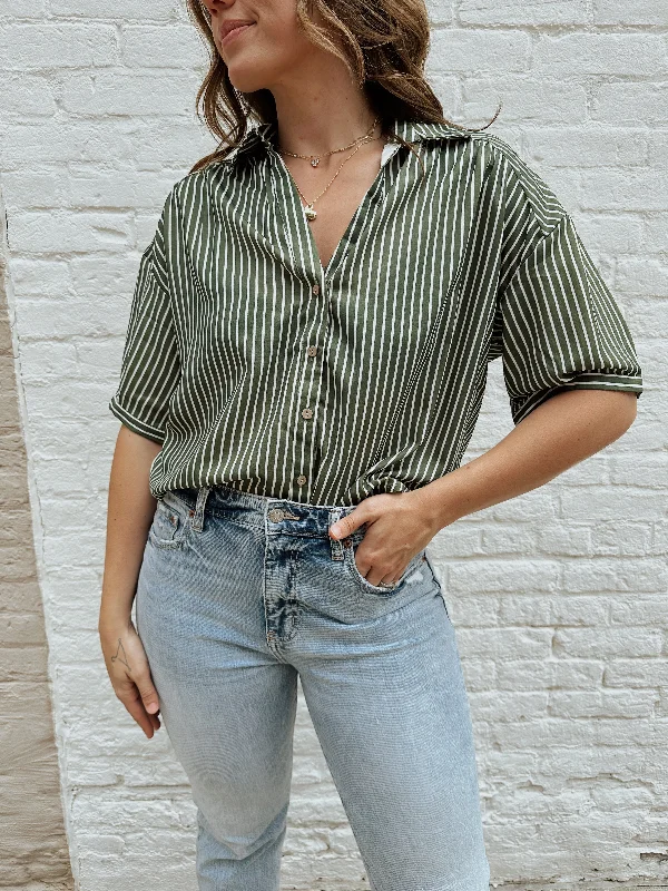 Polka-dotted Blouses & Shirts for a fun look-Evergreen Striped Blouse