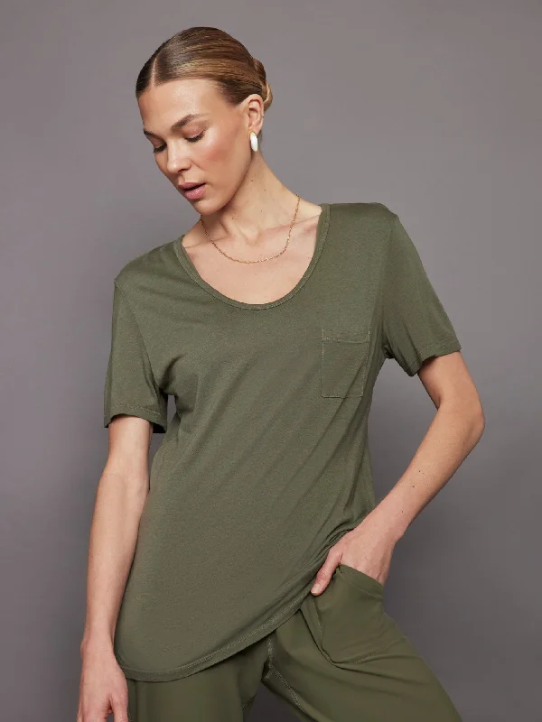 Plain Beige T Shirts-Short Sleeve Pocket Tee - Olive