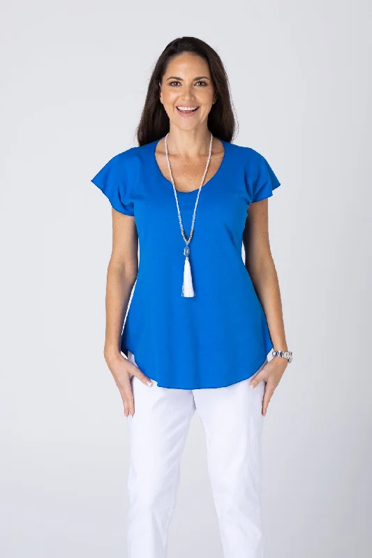 Trendy loose-fit Blouses & Shirts for comfort-Royal Short Sleeve Cotton Sports Knit Top