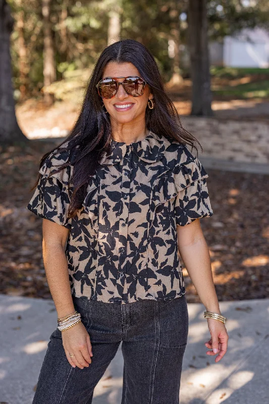 Fashion-forward Blouses & Shirts-Refined Florals Taupe Blouse