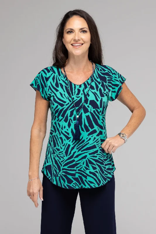 Stylish silk Blouses & Shirts for special events-Shard Print Short Sleeve Jersey Top