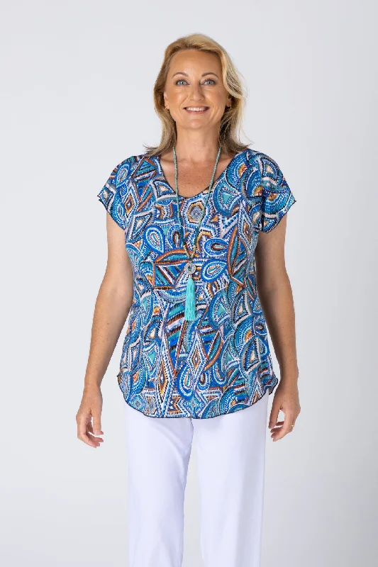 Blouses & Shirts for fall fashion-Shells Print Short Sleeve Jersey Top