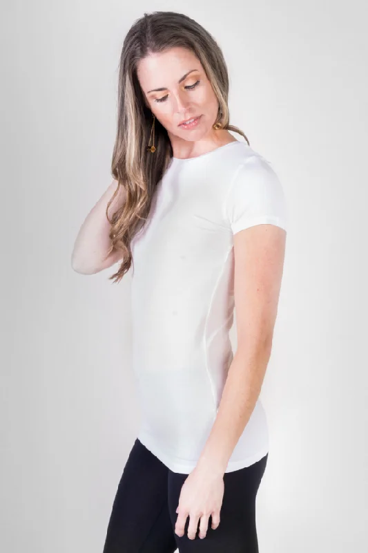 Tall T Shirts-Majestic Short Sleeve Crewneck Tee with Finished Trim in Blanc