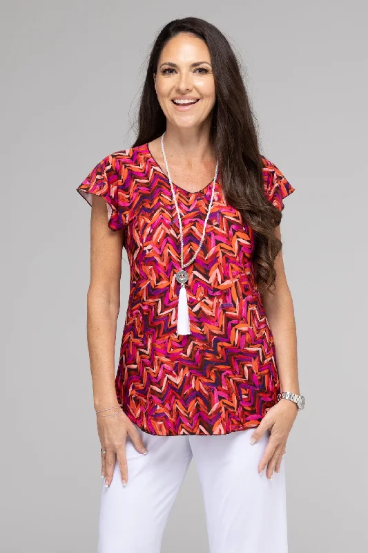 Unique-patterned Blouses & Shirts for work-Lipstick Print Short Sleeve Jersey Top