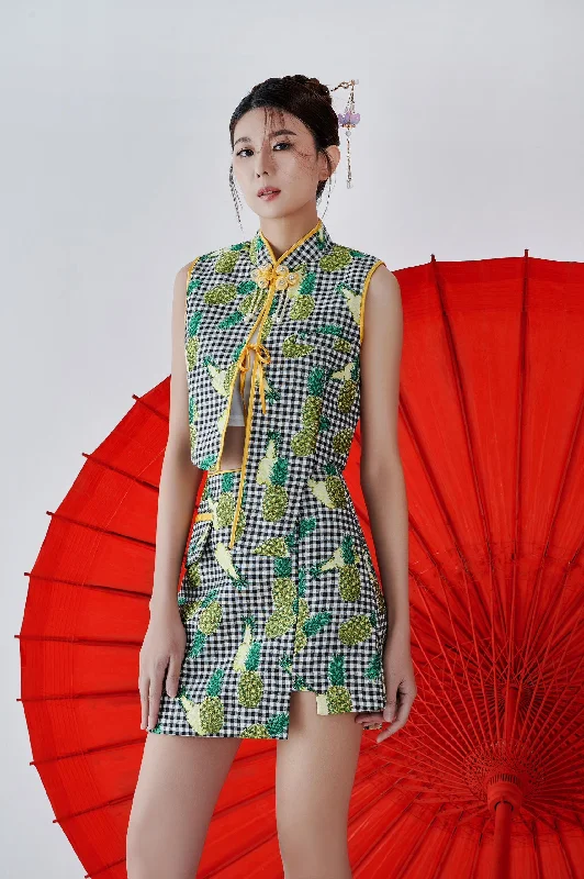 Short sleeve Blouses & Shirts for warm weather-Ong Lai Orient Crop Vest