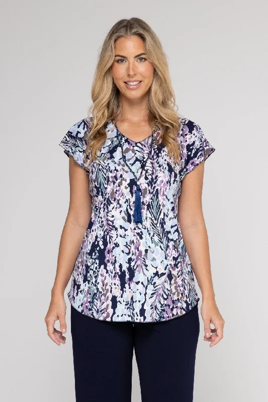 Blouses & Shirts for warm-weather fashion-Lavender Print Short Sleeve Jersey Top