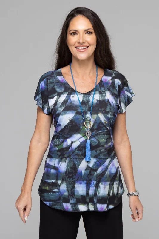 Stylish office Blouses & Shirts for women-Midnight Print Short Sleeve Jersey Top