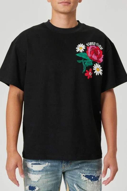 Henley T Shirts-FLOWER EMBO/PUFF MENS TEE