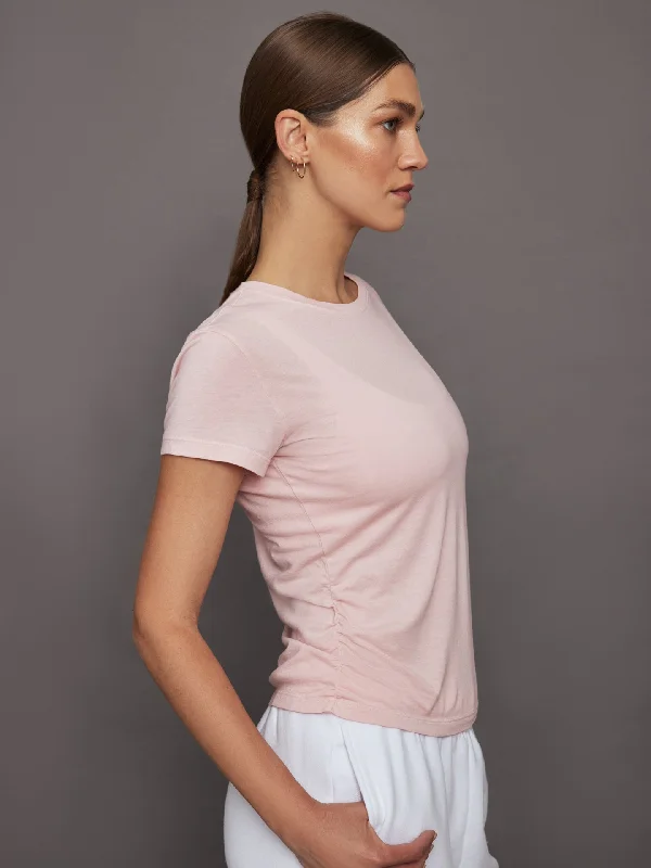 Plain Grey T Shirts-Short Sleeve Ruched Tee - Lotus