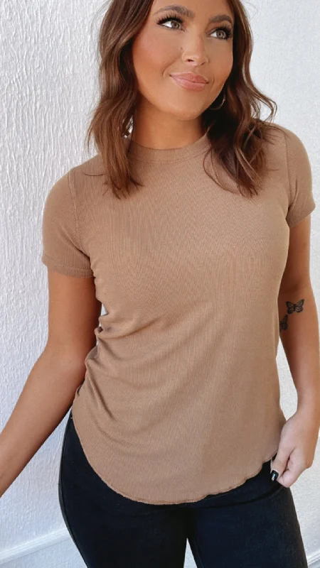 Burger T Shirts-Best Basic Ribbed Tee Shirt, Camel