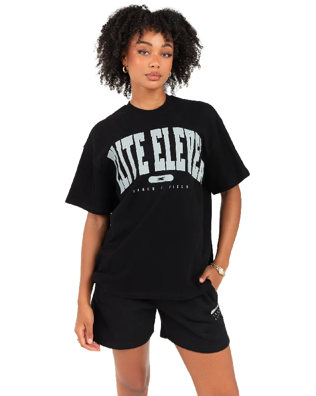 Breathable Cotton Blend T Shirts-Women's Track & Field Oversized Tee - Black