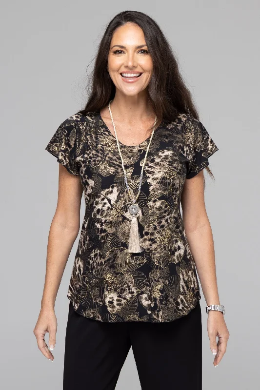 Classic blouse-style Shirts for work and play-Elk Print Short Sleeve Jersey Top