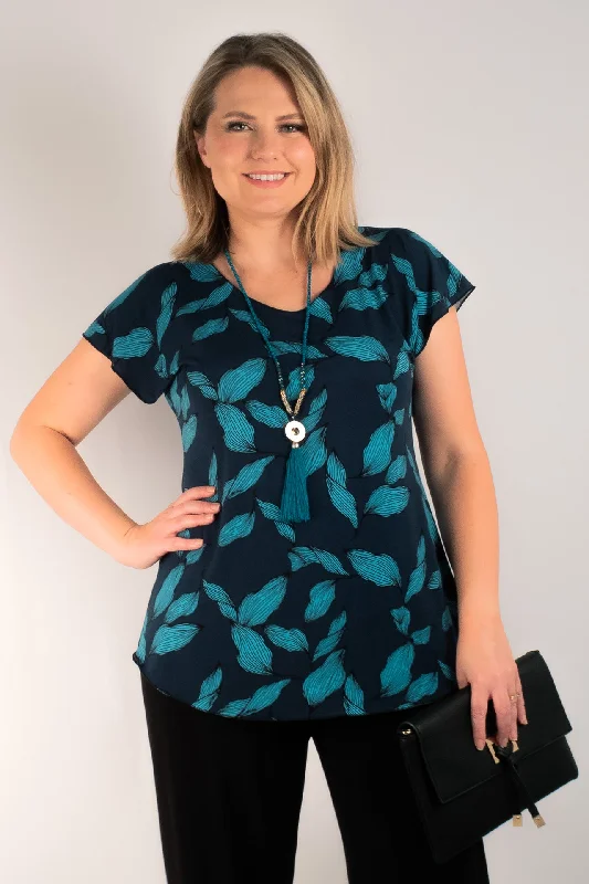 Soft printed Blouses & Shirts for weekends-Cool Mint Print Short Sleeve Jersey Top