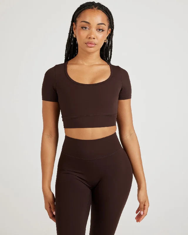 Sewing T Shirts-Airey Scoop Crop Tee - Espresso