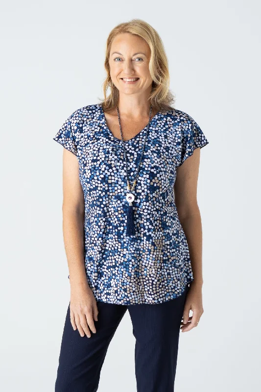 Blouses & Shirts with button details for style-Pebbles Print Short Sleeve Jersey Top