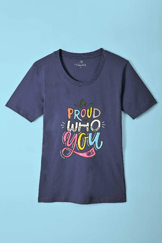 Hiking T Shirts-East West Women's Be Proud Of Who You Are Printed Short Sleeve Tee Shirt