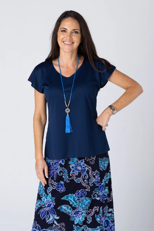 Formal Blouses & Shirts with delicate details-Navy Activewear Shorter Skirt Length Top