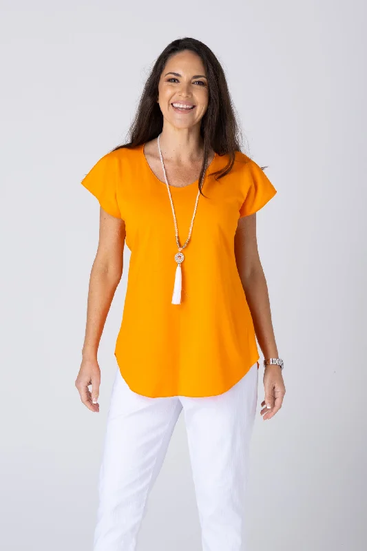 Stylish Blouses & Shirts for summer-Orange Cotton Sports Knit Short Sleeve Top