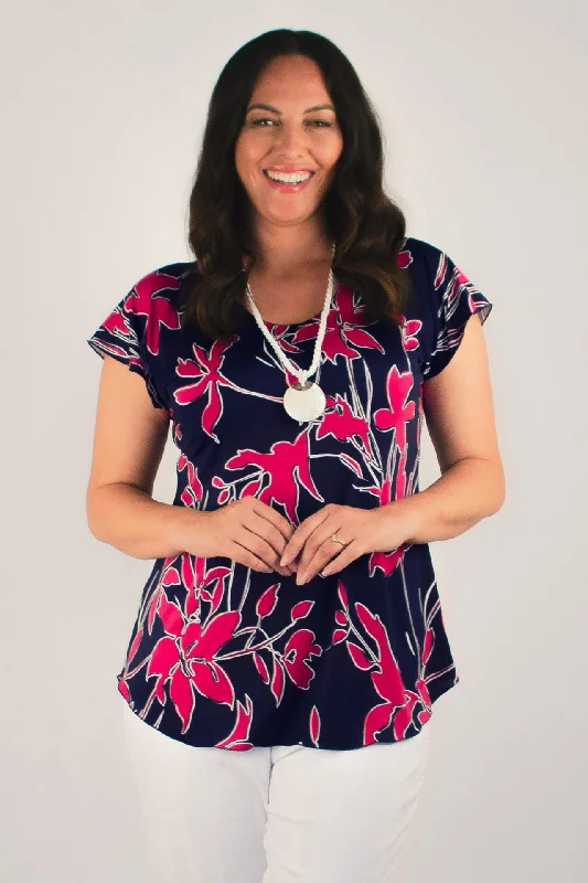 Fashion-forward Blouses & Shirts for office wear-Hot Print Short Sleeve Jersey Top