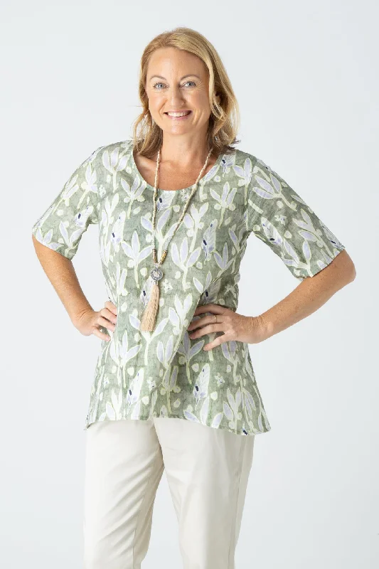 Blouses & Shirts with luxury fabric finishes-Cactus Short Sleeve Linen/Silk Swing Shirt