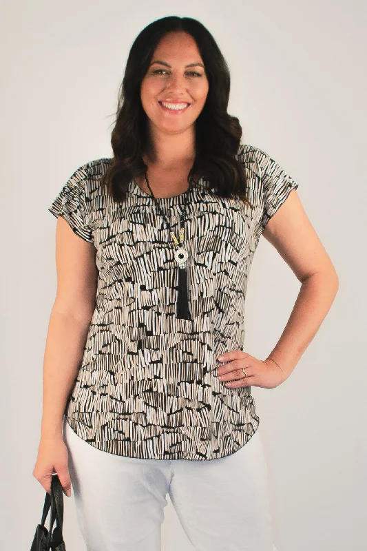 Comfortable Blouses & Shirts for casual wear-Grid Print Short Sleeve Jersey Top