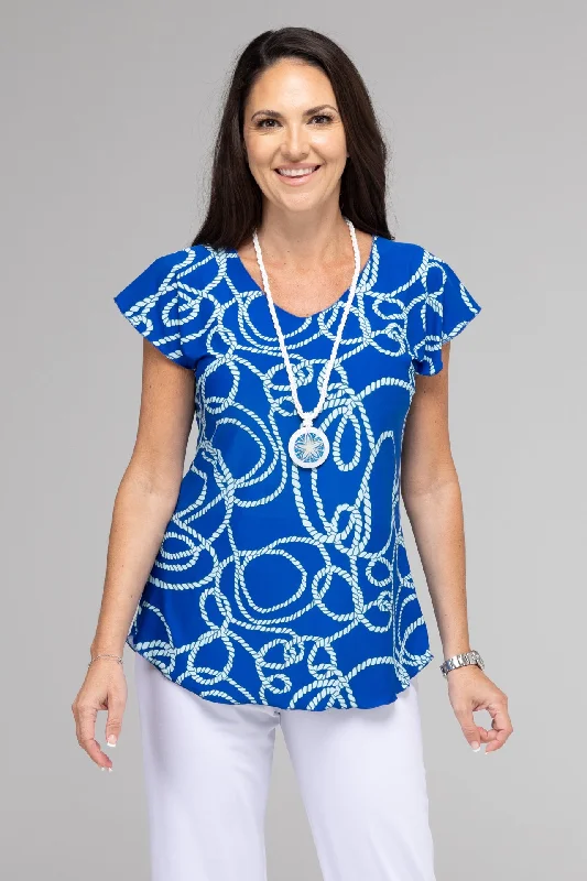 Blouses & Shirts for layering with jackets in winter-Loop Print Short Sleeve Jersey Top