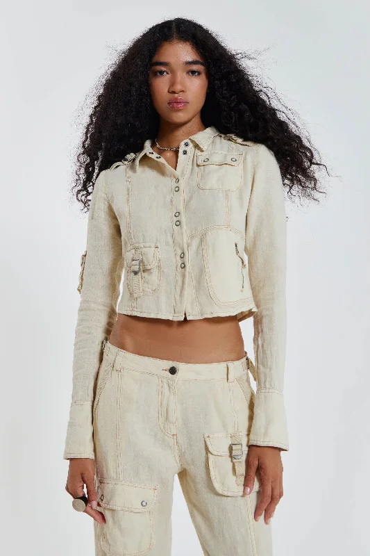 Flowy Blouses & Shirts for summer days-Santal Linen Cargo Shirt