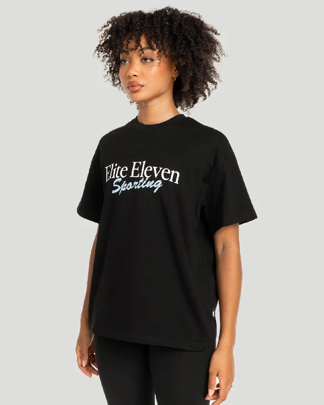 Athens T Shirts-Women's Script Oversized Tee - Black / Blue