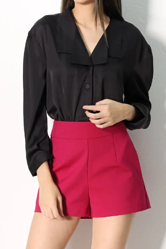 Blouses & Shirts with contrasting color cuffs-Amy Cutout Satin Shirt