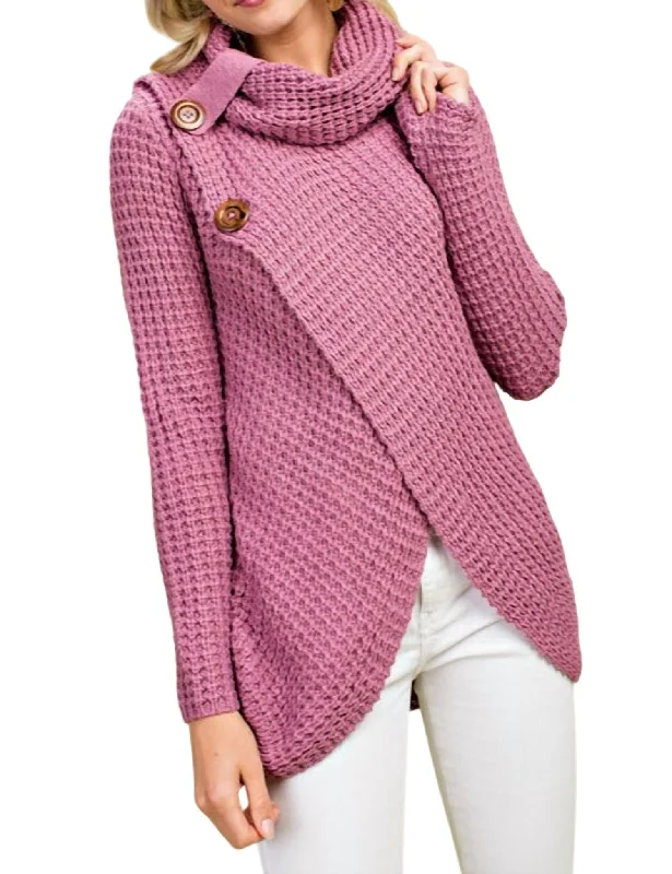 Pullover Sweater for Travel Comfort-Women's Zip-Up A-Line Pullovers-Cowl Neck Asymmetric Wrap Sweater In Lavender