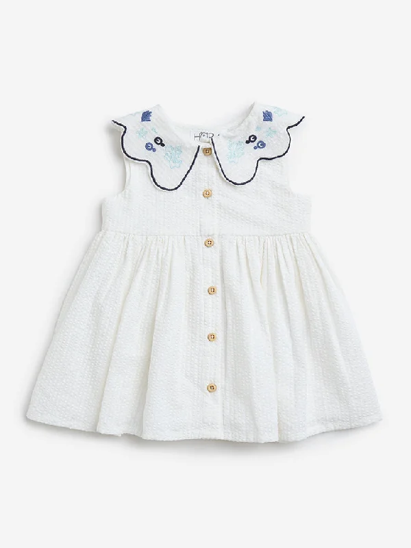 HOP Baby White Seersucker Cotton A-Line Dress