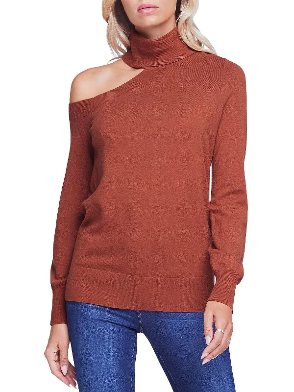 Pullover Sweater for Casual Look-Women's Fringe Denim Pullovers-Womens Ribbed Trim One Shoulder Sweater