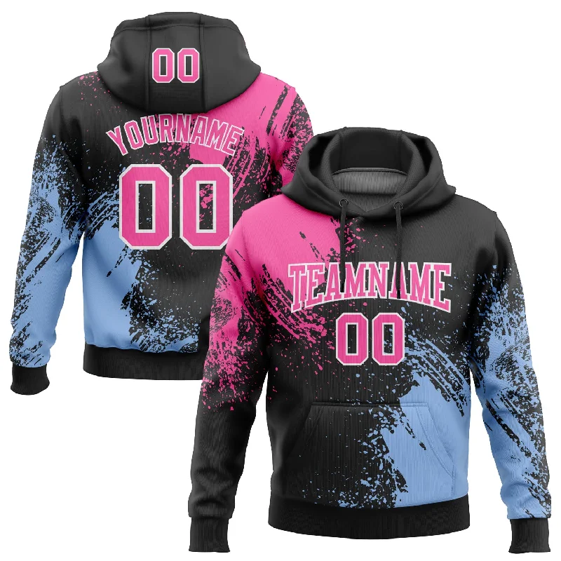 Hoodie for Chic Casual Wear-Women's High-Low Hem Hoodies-Custom Stitched Black Pink-Light Blue 3D Pattern Design Abstract Brush Stroke Sports Pullover Sweatshirt Hoodie